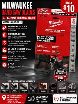 Milwaukee 48-39-0711 27" Extreme Thin Metal Band Saw Blades – 3 Pack