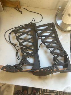 Black Tall Gladiator Lace-Up Sandals