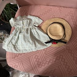 American Girl Kirsten Summer Dress And Straw Hat  For 18” Doll