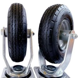 -Swivel 8" Pneumatic Caster with zinc top Plate 360 Degree Rotation,Black Rubber Wheel - Capacity 700 lbs.