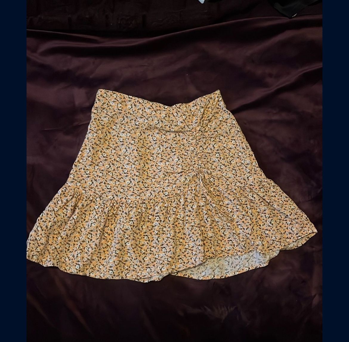 Yellow Summer Skirt With Flower Pattern Girls XS