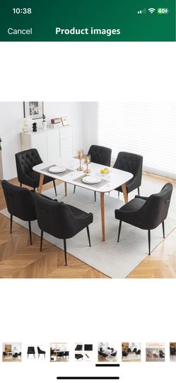 Dining Chairs Set of 6,  Faux Leather with Back Pull Rod. Black