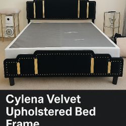 🛏️ Cylena Velvet Upholstered Bed Frame – Full Size | Like New | Retails $340+
