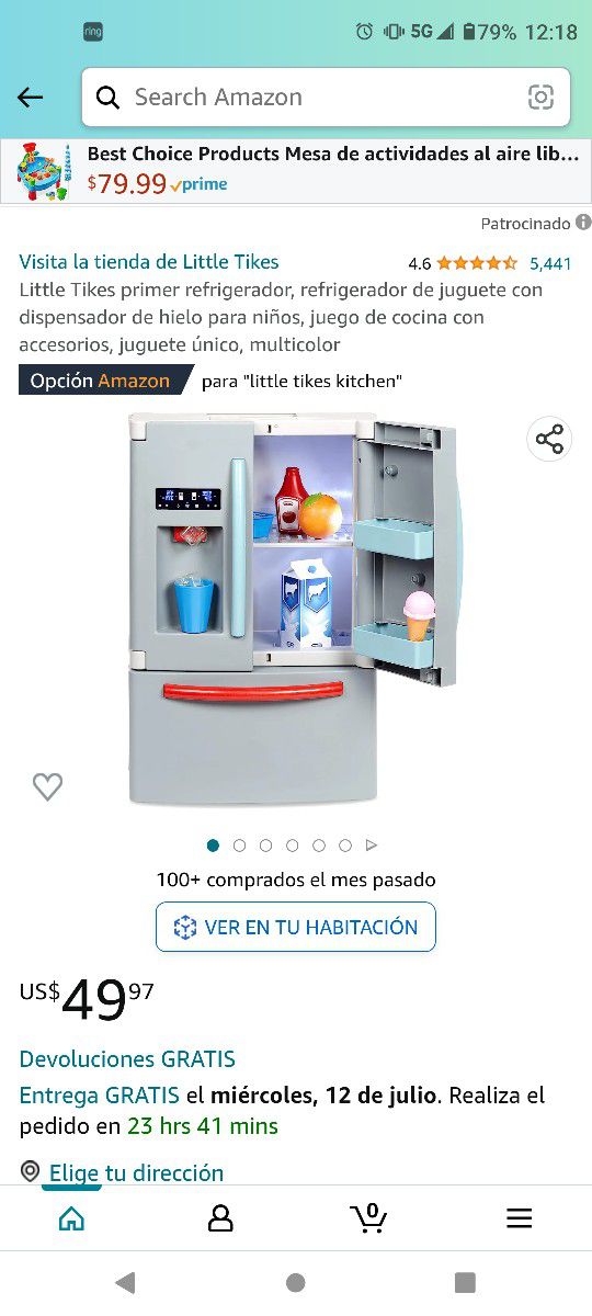 Little Tikes primer refrigerador, refrigerador de juguete con dispensador  de hielo para niños, juego de cocina con accesorios, juguete único