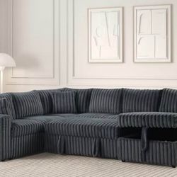 Ryder Corduroy Sectional with Pull-Out Bed