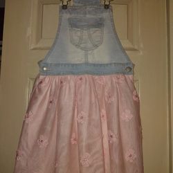 Little Girls Blue Jean Overall Dress In Size 7/8