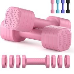 Adjustable Dumbbell Set of 2, 4 in 1 Free Weights Dumbbells Set for Women, Hand Weights for Women at Home, Each 2lb 3lb 4lb 5lb with TPU Soft Rubber H