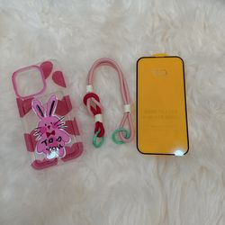 iPhone 14 Pro Case + Screen Protector – Cute Bunny Design 🐰💖