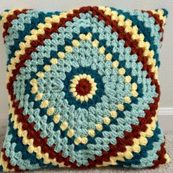 Handmade Multi-Color Crochet Cushion Cover – Unique & Cozy