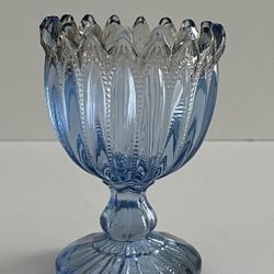 Vintage Light Blue Glass Votive Tealight Holder Light Gray Sawtooth Edge