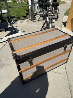 Vintage Canvas and Wood Storage Trunk