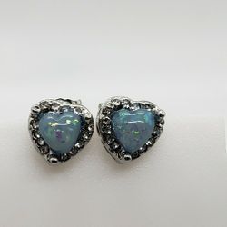 Heart Blue Opal Topaz Silver Earrings 