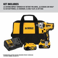 DEWALT 20V MAX Tool Connect 1/2in Mid-Range Impact Wrench with Detent Pin Anvil Kit