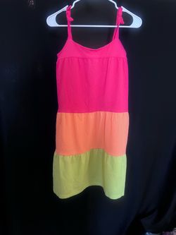 Hurley Girls XL Neon Colorblock Tiered Sundress - Pink/Orange/Neon Yellow