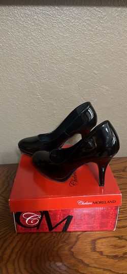 6.5 CM Closed Toe Black Patent Heels