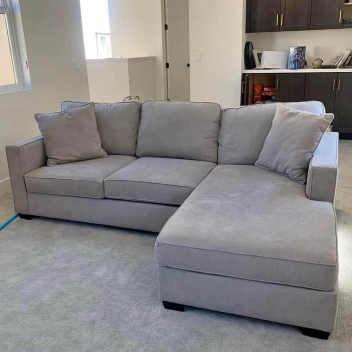 Light Beige Egan 93” Modern Sectional Chaise Sofa by Living Spaces