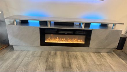 80” W TV Stand with Electric Fireplace with LED lights