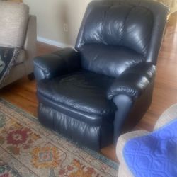 Recliner, Leather, Navy Blue 