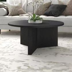 36 in. Black Grain Round MDF Top Coffee Table 