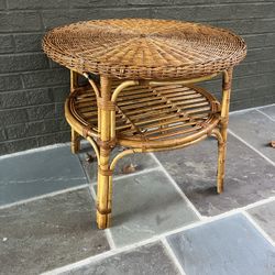 Vintage Bamboo And Rattan Two-tier Table