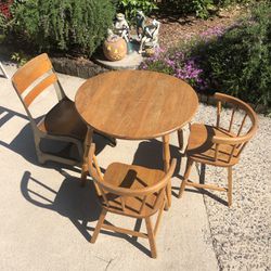 21” Wooden Table And Two Chairs + Antique School Desk Chair
