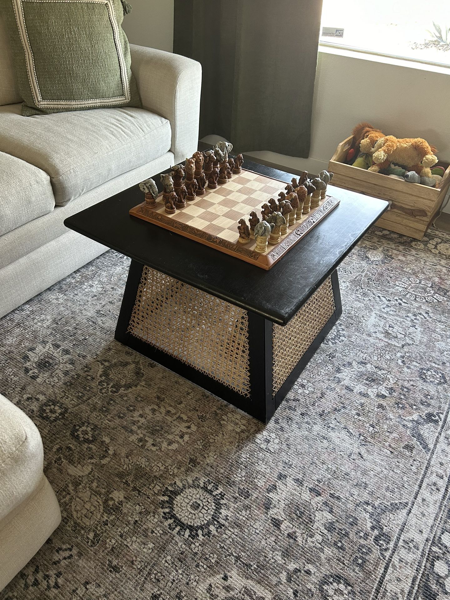 Living Spaces Black Wood And Rattan Coffee Table