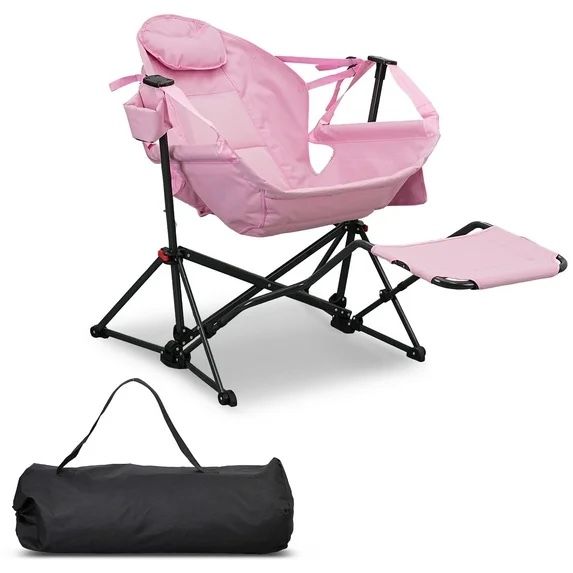 Foldable Portable Rocking Camping Chairs with Footrest, Cup Holder