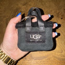 UGG Mini Tote Bag Suede Leather Keychain Ring Clip - Black