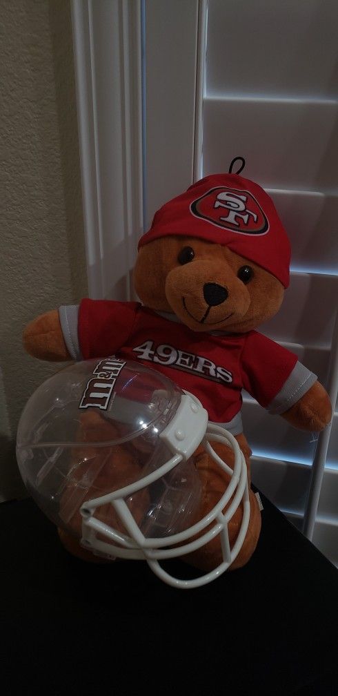San Francisco 49ers Bear Plush / M & M Football Helmet Dish Bundle Pack
