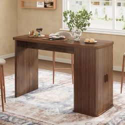 59'' Wooden Kitchen Island With Storage, Rectangular Bar Table With Drawer And Wine Rack
