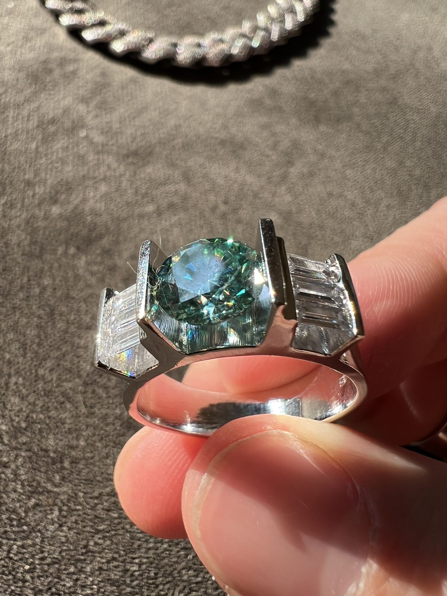 3 Carat Moissanite Ring With Baguettes (PASSES TESTERS!)
