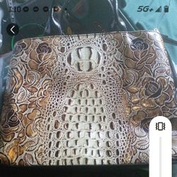 Brahmin Crocodile Embossed Handbag With Floral Print