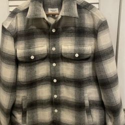 American Eagle AE Oversized Plaid Fleece Shacket Shirt Jacket Gray White L Tall