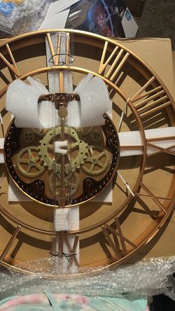 Large Gold Gear Wall Clock Roman Numerals 24 INCHES FACTORY SEALED