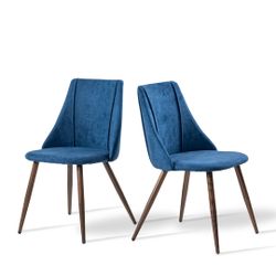 Homy Casa SMEG 2PC High Back Upholstered Dining Chair Dark Blue