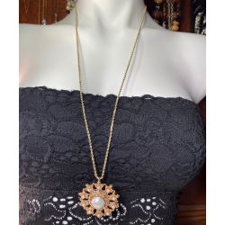 Regal Design Antique 14K Yellow Gold Mabe & Seed Pearl Brooch  Pendant Necklace  