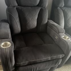 Must go! Charcoal gray dual power head/foot theater recliners 