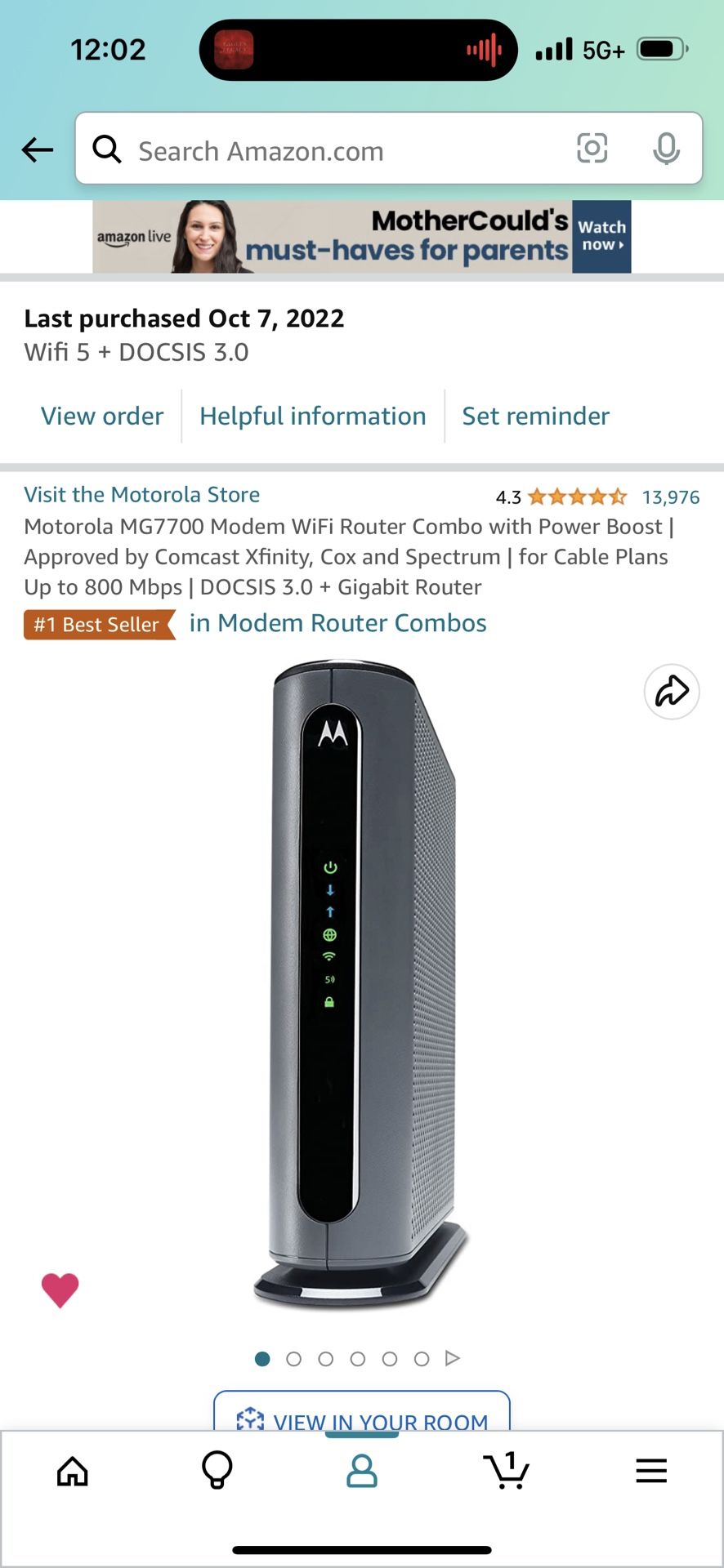 Motorola MG7700 Modem WiFi Router Combo with Power Boost | Approved by Comcast Xfinity, Cox and Spectrum | for Cable Plans Up to 800 Mbps | DOCSIS 3.0