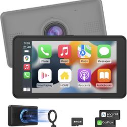 Portable Car Stereo with Wireless Apple CarPlay & Android Auto, Auto-Dimming, Navigation, Bluetooth, Mini Car Screen with Dash/Windshield Mounting