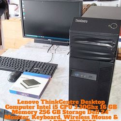 Lenovo ThinkCentre Desktop Computer Intel I5 3.30Ghz 16GB Ram 24" Dell Monitor 