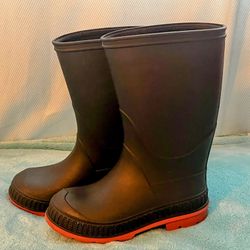 Kids Rubber Chain-Link Sole Chore Rainboots Mid Round Toe Black Size 8
