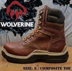 New WOLVERINE Raider DuraShocks Waterproof 8" CarbonMAX Composite Toe Work Boots Botas Size: 8 wide