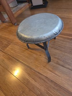 Small Galvaized Stool With Black Metal Legs