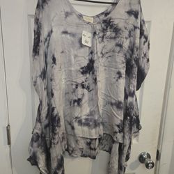 Gray And Black Tye Dye Oversized Blouse 