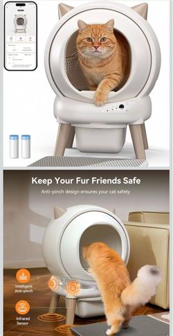 Self Cleaning Litter Box - E2 Automatic Cat Litter Box Smart Robot, APP Control,Weight Monitoring - Ultra-Quiet, for Medium Cats and Kittens, Safe Ant