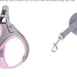  Leash, Vest Breathable Dog Harness, Reflective Dog and cat Leash, Night use, Reflective to Enhance Safety (Grey + Pink, M)