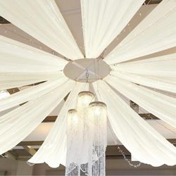 REWOMC 6 Panels Ivory Ceiling Drapes for Wedding 5ftx10ft Chiffon Fabric Arch Draping Curtains Sheer Drapery for Party Ceremony Birthday Baby Shower R