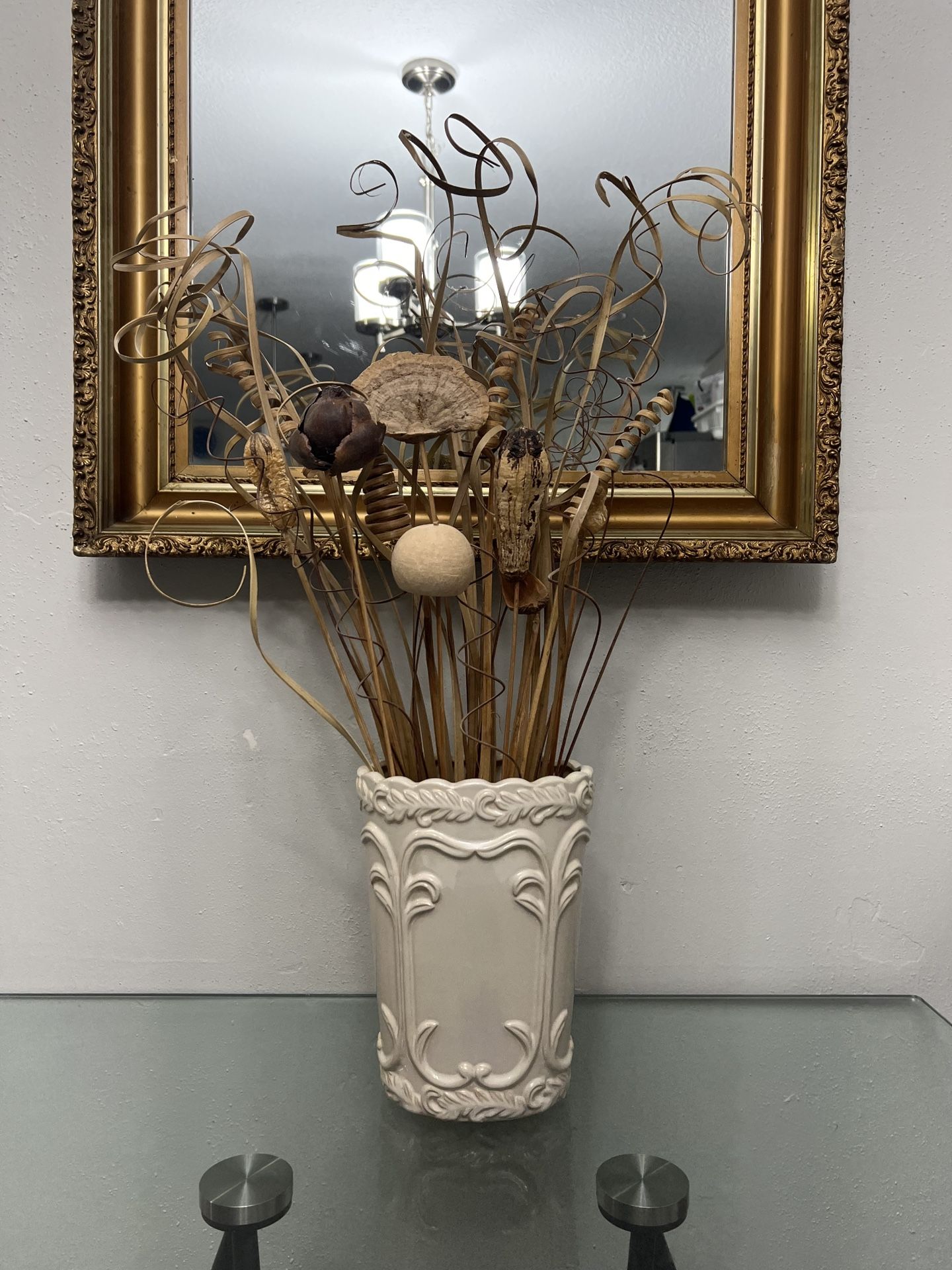 Glass Metal Dried Flower Arrangement