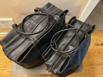 Set Of Two Pebbled Leather Bags With Topstitching And Fully Lined
