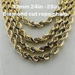 14K 12mm 24in -28in diamond cut rope chain. brand bew re-stock.